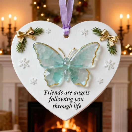 🎄Friends Are Angels Butterfly Heart Ornament – 💖Meaningful Friendship Christmas Keepsake