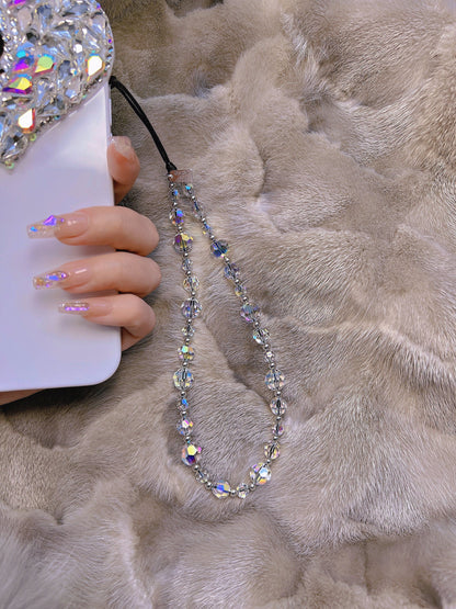 Faceted Austrian Crystal Phone Charm, Sparkly Beaded Wrist Strap Lanyard for Women, High-Shine Smartphone Accessory