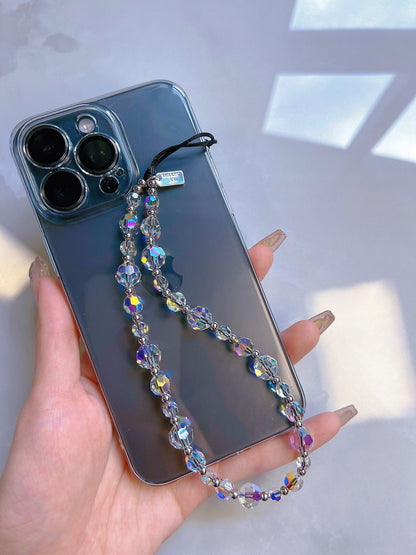 Faceted Austrian Crystal Phone Charm, Sparkly Beaded Wrist Strap Lanyard for Women, High-Shine Smartphone Accessory
