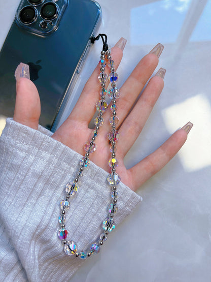 Faceted Austrian Crystal Phone Charm, Sparkly Beaded Wrist Strap Lanyard for Women, High-Shine Smartphone Accessory