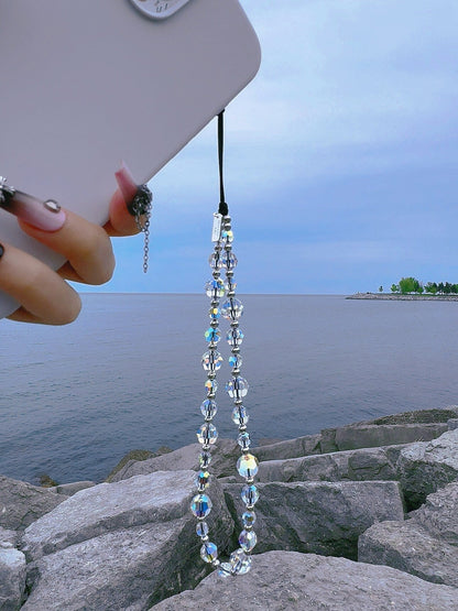 Faceted Austrian Crystal Phone Charm, Sparkly Beaded Wrist Strap Lanyard for Women, High-Shine Smartphone Accessory