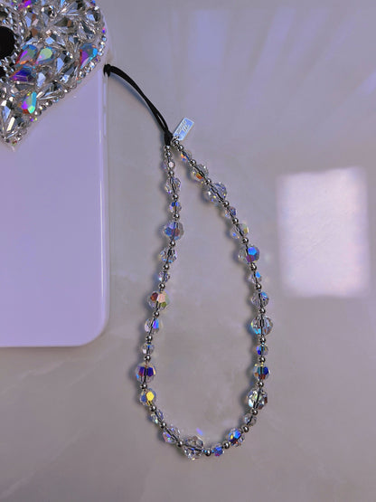 Faceted Austrian Crystal Phone Charm, Sparkly Beaded Wrist Strap Lanyard for Women, High-Shine Smartphone Accessory