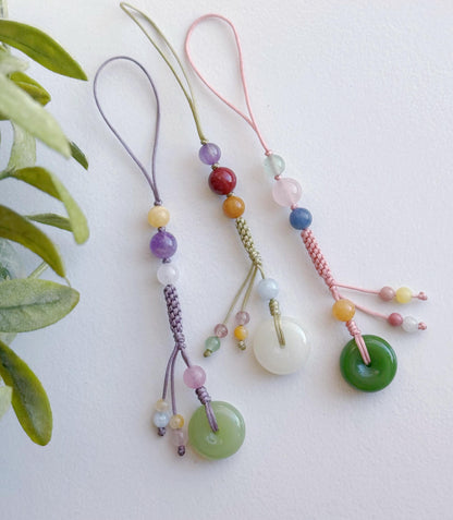 Handmade Natural Jade Peace Buckle Phone Charm, Protective Blessing Gemstone Strap, Vintage Aesthetic Phone Accessory, Unique Gift for Her