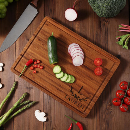 Personalized Bamboo Cutting Board, Custom Engraved Monogram Charcuterie Board