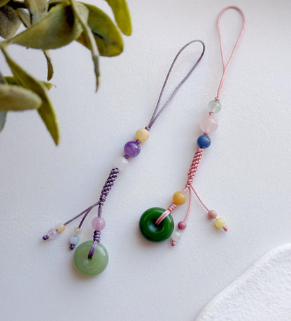 Handmade Natural Jade Peace Buckle Phone Charm, Protective Blessing Gemstone Strap, Vintage Aesthetic Phone Accessory, Unique Gift for Her
