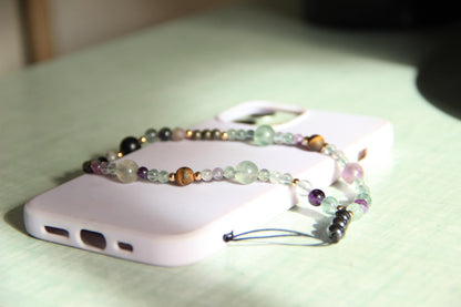 Handmade Semi-Precious Stone Phone Chain, Elegant Gemstone Wrist Strap, Beaded Aesthetic Phone Charm, Unique Healing Stone Accessory
