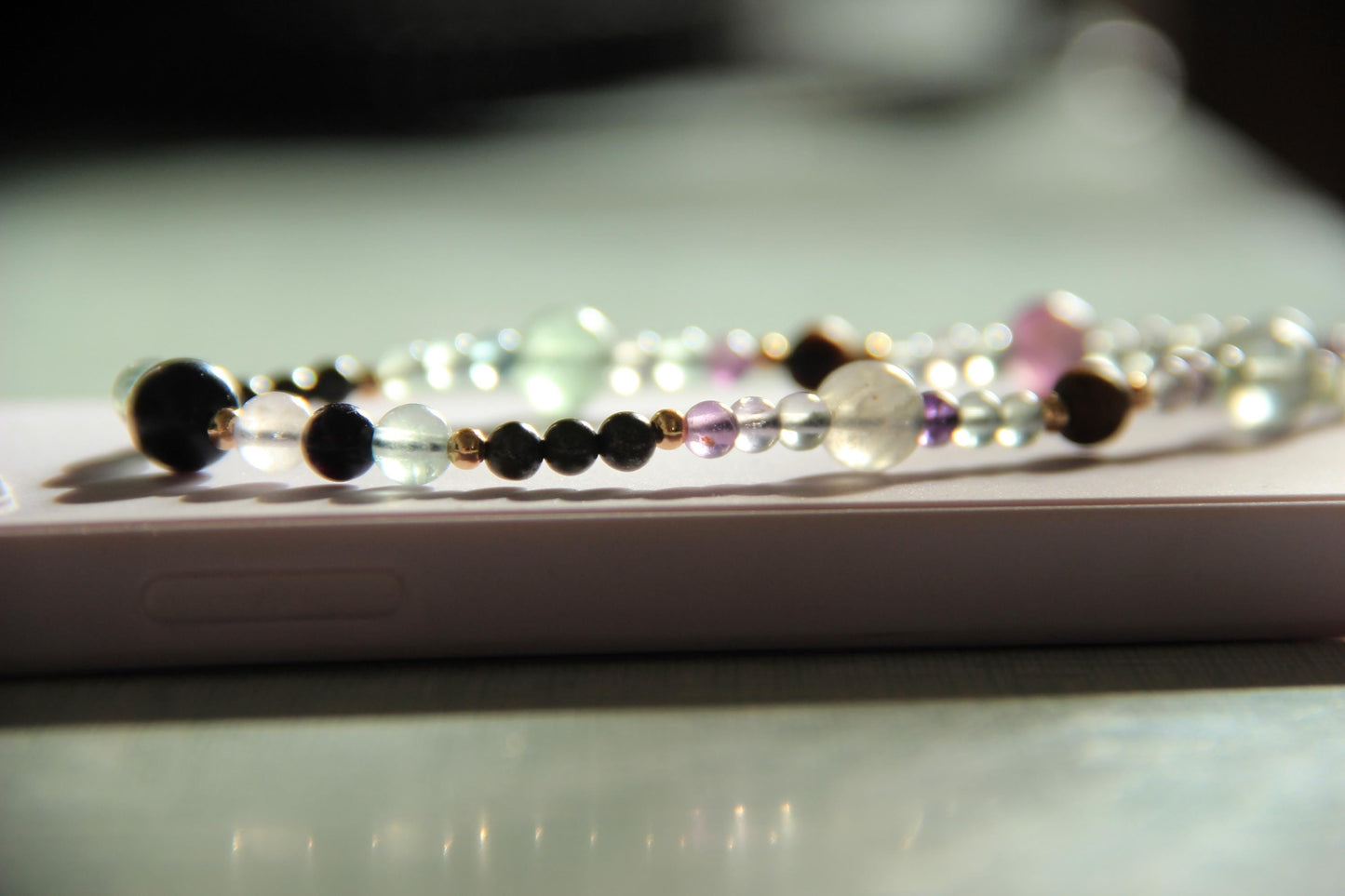 Handmade Semi-Precious Stone Phone Chain, Elegant Gemstone Wrist Strap, Beaded Aesthetic Phone Charm, Unique Healing Stone Accessory