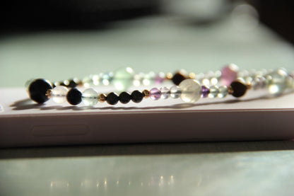 Handmade Semi-Precious Stone Phone Chain, Elegant Gemstone Wrist Strap, Beaded Aesthetic Phone Charm, Unique Healing Stone Accessory