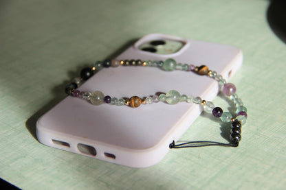 Handmade Semi-Precious Stone Phone Chain, Elegant Gemstone Wrist Strap, Beaded Aesthetic Phone Charm, Unique Healing Stone Accessory