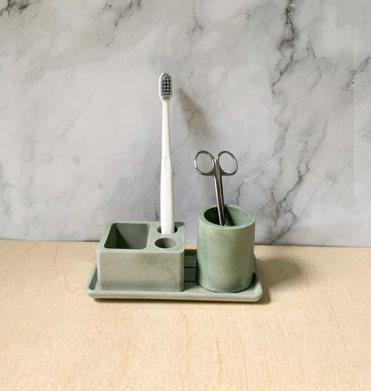 Multipurpose Concrete Organizer Cup - Minimalist Industrial Toothbrush & Q-Tip Holder, Modern Air Plant Pot, Zen Desktop Stationery Caddy