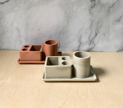 Multipurpose Concrete Organizer Cup - Minimalist Industrial Toothbrush & Q-Tip Holder, Modern Air Plant Pot, Zen Desktop Stationery Caddy