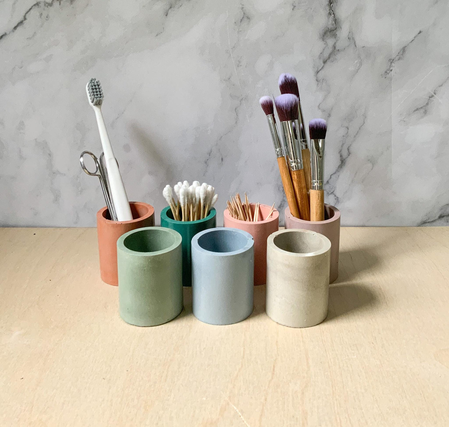 Multipurpose Concrete Organizer Cup - Minimalist Industrial Toothbrush & Q-Tip Holder, Modern Air Plant Pot, Zen Desktop Stationery Caddy