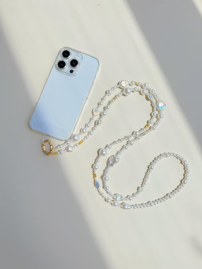 Genuine Baroque Pearl Crossbody Phone Strap, Elegant Anti-Drop Smartphone Lanyard for Women, Adjustable Hands-Free Phone Chain