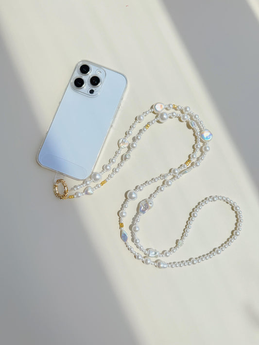 Genuine Baroque Pearl Crossbody Phone Strap, Elegant Anti-Drop Smartphone Lanyard for Women, Adjustable Hands-Free Phone Chain