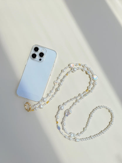 Genuine Baroque Pearl Crossbody Phone Strap, Elegant Anti-Drop Smartphone Lanyard for Women, Adjustable Hands-Free Phone Chain