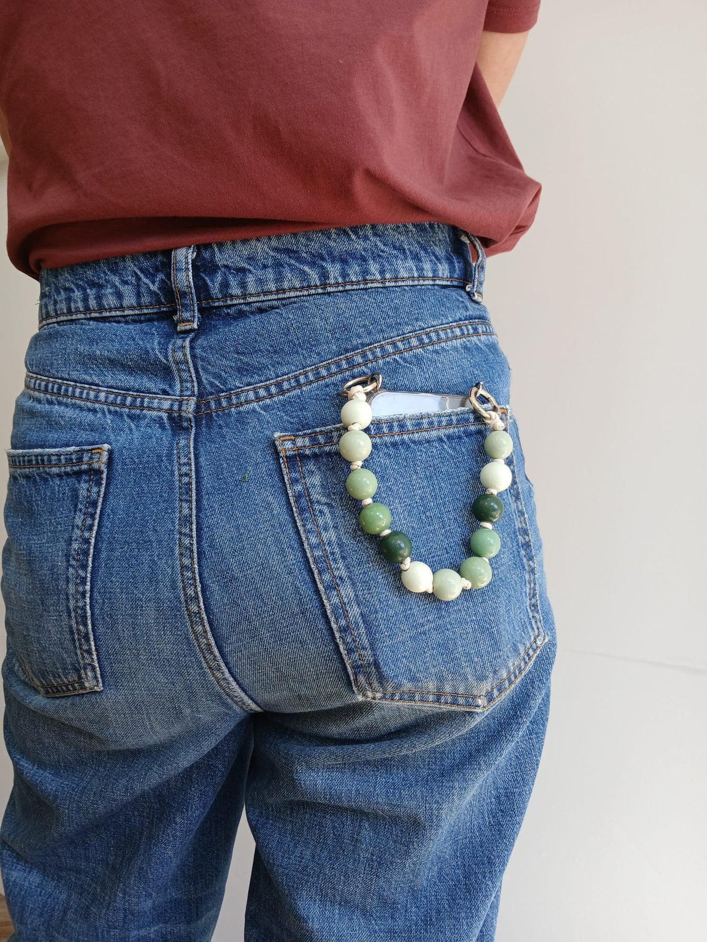 Handmade Green Wooden Beaded Phone Wrist Strap