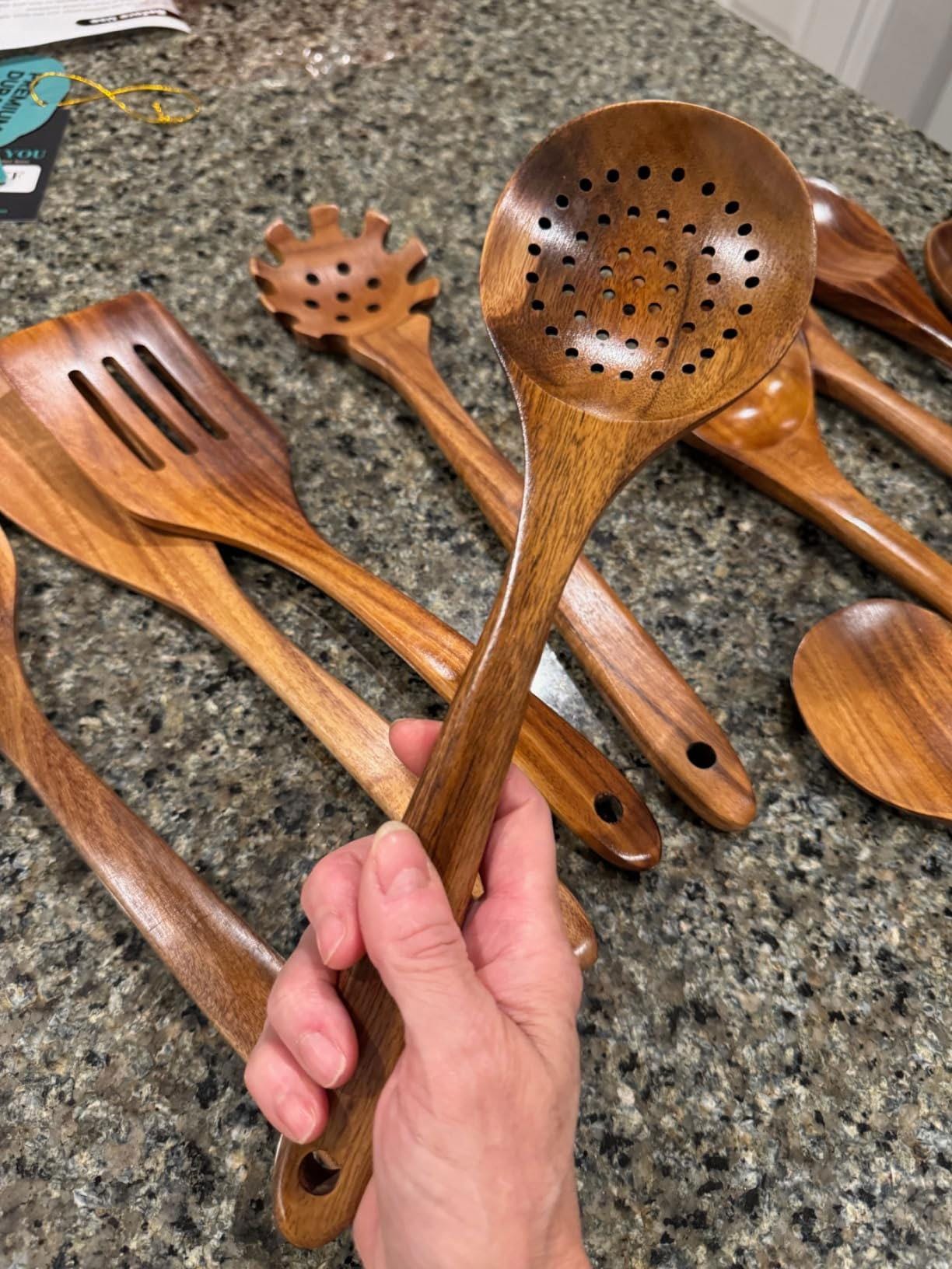 Handmade Wooden Kitchen Utensil Set, 10-Piece Wood Spatulas and Spoons for Cooking, Baking and Serving