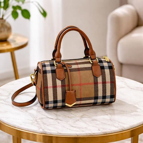 Vintage Plaid Crossbody Bag for Women, Faux Leather Shoulder Purse with Adjustable Strap and Secure Zip Closure