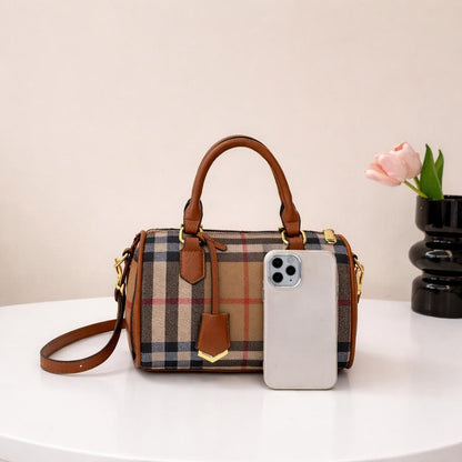 Vintage Plaid Crossbody Bag for Women, Faux Leather Shoulder Purse with Adjustable Strap and Secure Zip Closure