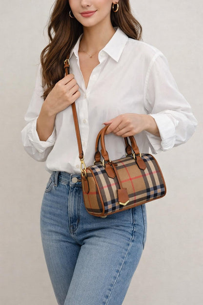 Vintage Plaid Crossbody Bag for Women, Faux Leather Shoulder Purse with Adjustable Strap and Secure Zip Closure