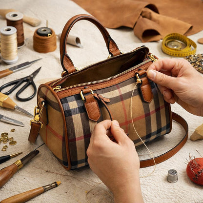 Vintage Plaid Crossbody Bag for Women, Faux Leather Shoulder Purse with Adjustable Strap and Secure Zip Closure