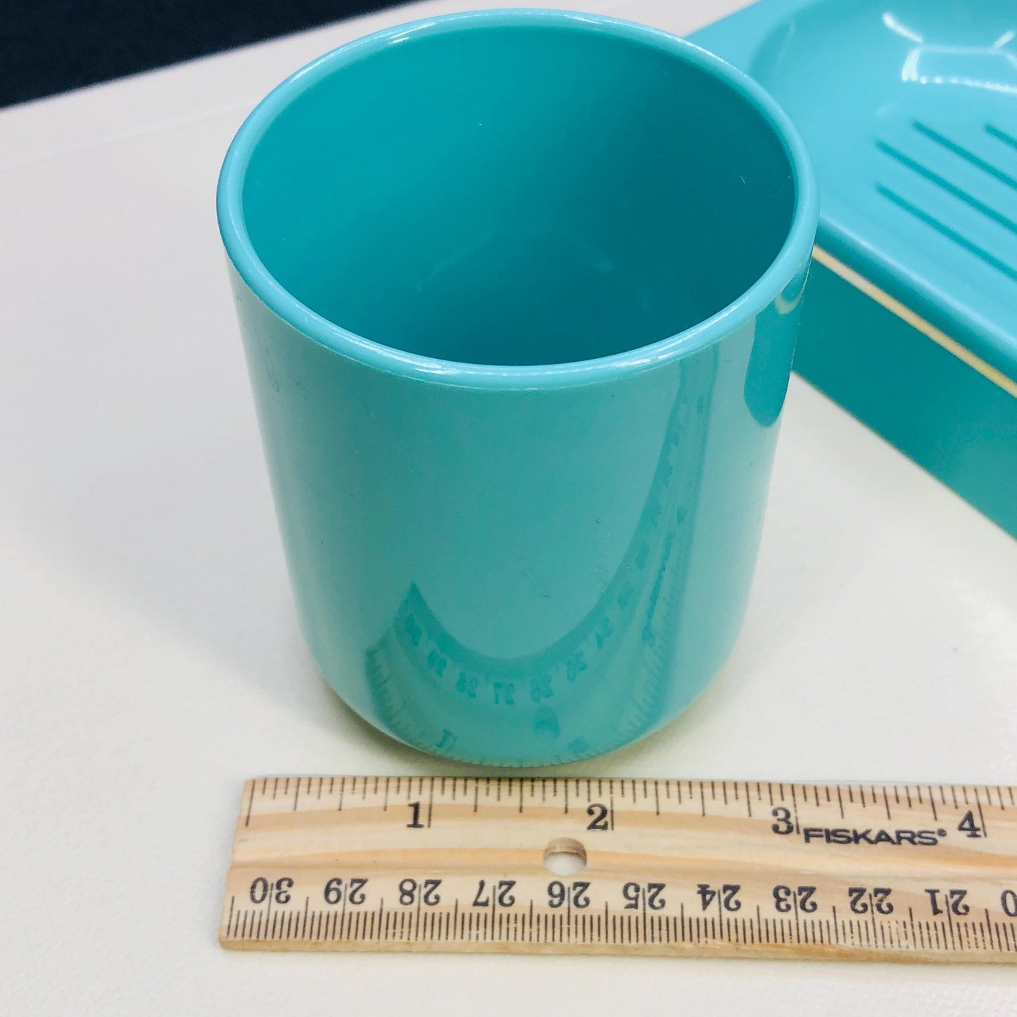 Authentic 1980s Turquoise Bathroom Set, Retro Mod Plastic Soap Dish & Cup, Kitsch 80s Pastel Bath Decor, Rare Collectible Piece