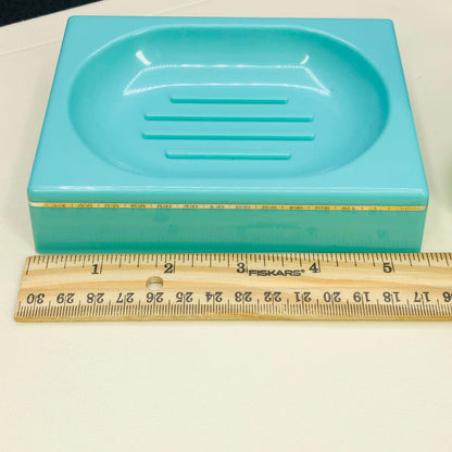 Authentic 1980s Turquoise Bathroom Set, Retro Mod Plastic Soap Dish & Cup, Kitsch 80s Pastel Bath Decor, Rare Collectible Piece