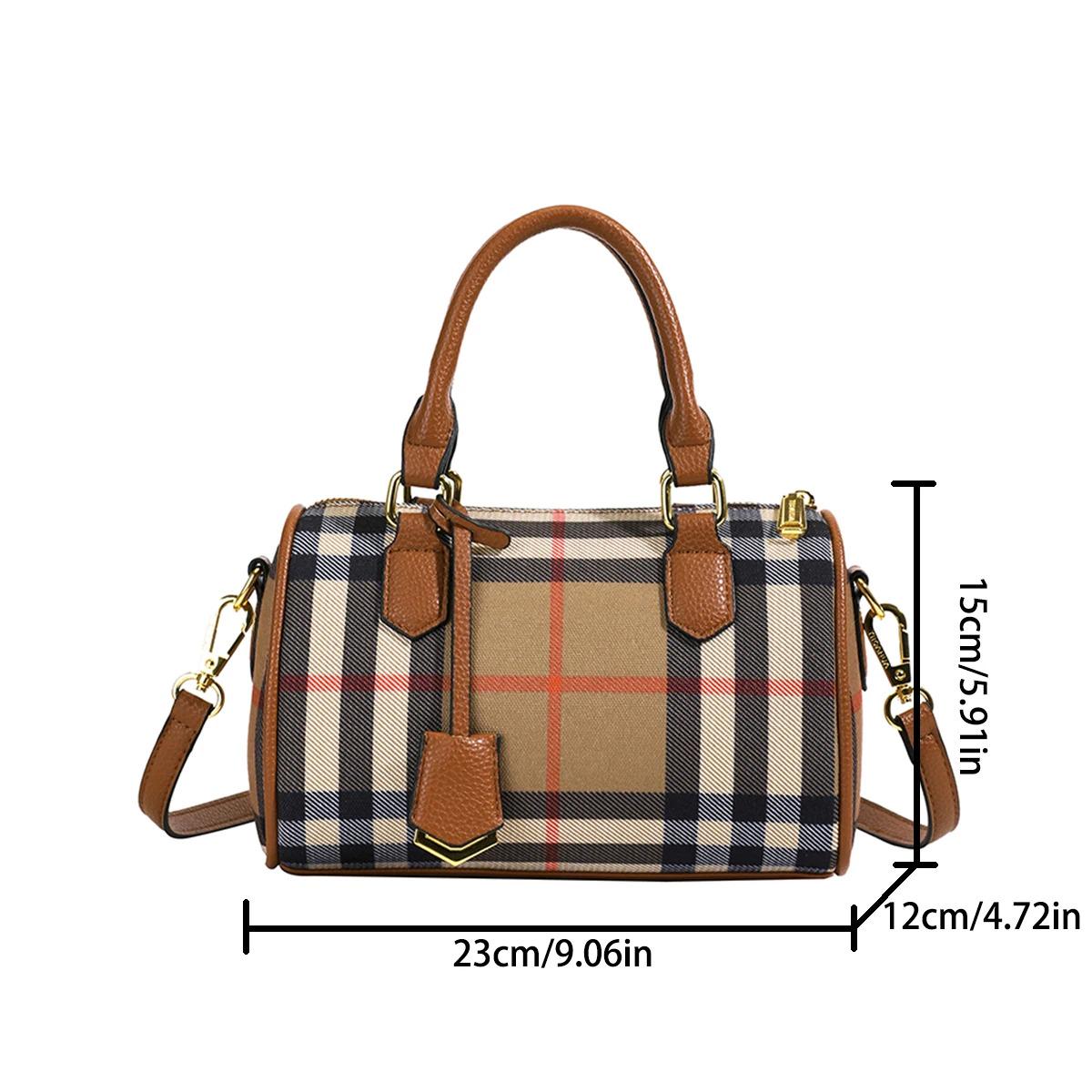 Vintage Plaid Crossbody Bag for Women, Faux Leather Shoulder Purse with Adjustable Strap and Secure Zip Closure