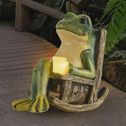 Solar Frog Garden Light, IP65 Weather-Resistant Resin Outdoor Statue with Auto On/Off LED, Ground Plug-In Path Light