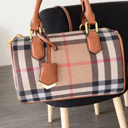 Vintage Plaid Crossbody Bag for Women, Faux Leather Shoulder Purse with Adjustable Strap and Secure Zip Closure