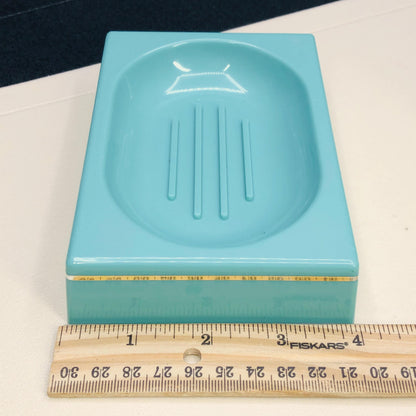 Authentic 1980s Turquoise Bathroom Set, Retro Mod Plastic Soap Dish & Cup, Kitsch 80s Pastel Bath Decor, Rare Collectible Piece