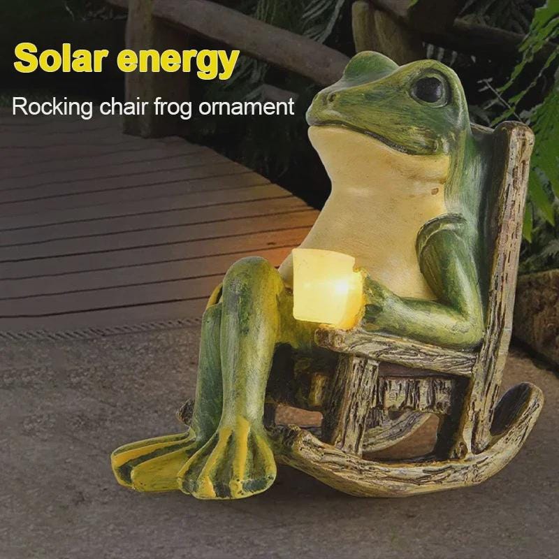 Solar Frog Garden Light, IP65 Weather-Resistant Resin Outdoor Statue with Auto On/Off LED, Ground Plug-In Path Light