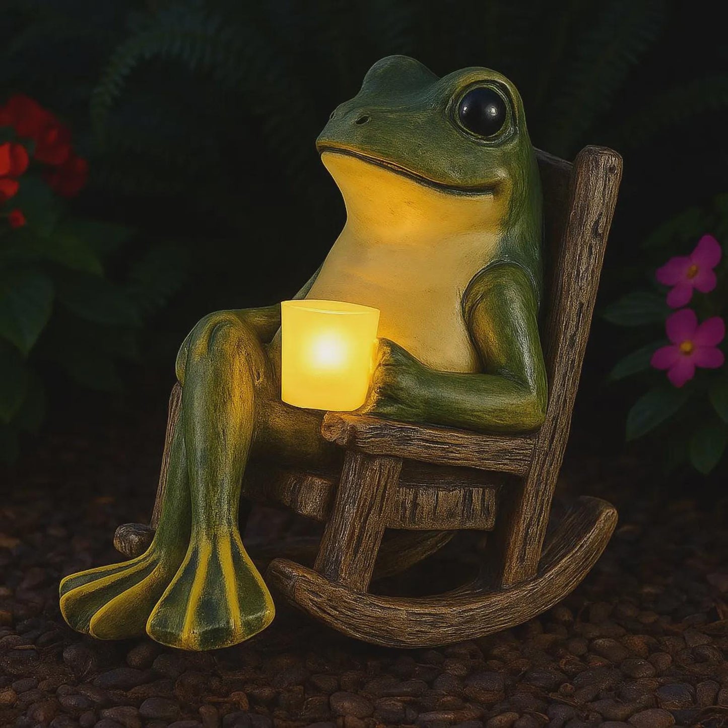 Solar Frog Garden Light, IP65 Weather-Resistant Resin Outdoor Statue with Auto On/Off LED, Ground Plug-In Path Light