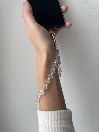 Luxurious Natural Baroque Pearl Phone Strap, Sparkling Crystal Wristlet with Parisian Chic Aesthetic, Elegant Gift for Her, Handmade Tech Accessory