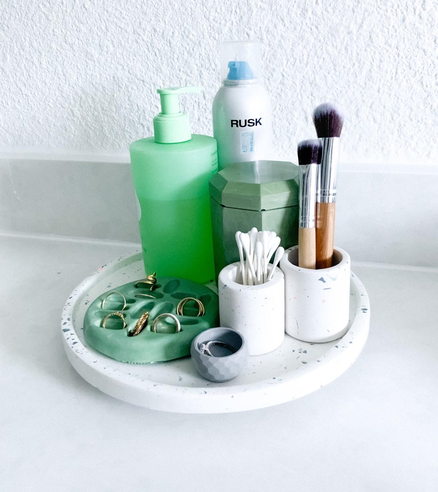 Multipurpose Concrete Organizer Cup - Minimalist Industrial Toothbrush & Q-Tip Holder, Modern Air Plant Pot, Zen Desktop Stationery Caddy