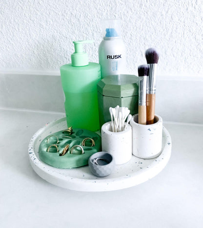 Multipurpose Concrete Organizer Cup - Minimalist Industrial Toothbrush & Q-Tip Holder, Modern Air Plant Pot, Zen Desktop Stationery Caddy