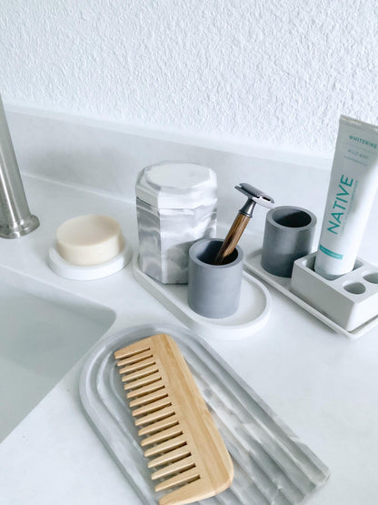Multipurpose Concrete Organizer Cup - Minimalist Industrial Toothbrush & Q-Tip Holder, Modern Air Plant Pot, Zen Desktop Stationery Caddy