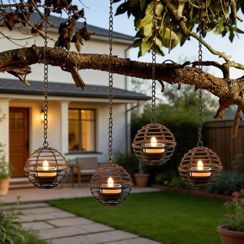4-Pack Solar Pendant Lights, IP65 Weather-Resistant Outdoor Hanging Lanterns for Garden, Patio and Yard Decor