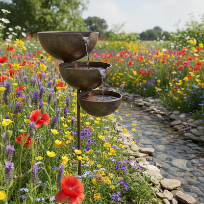Metal Garden Bird Bath and Rain Catcher, Decorative Outdoor Water Bowl for Birds and Bees, Weather-Resistant Yard Art