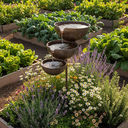 Metal Garden Bird Bath and Rain Catcher, Decorative Outdoor Water Bowl for Birds and Bees, Weather-Resistant Yard Art