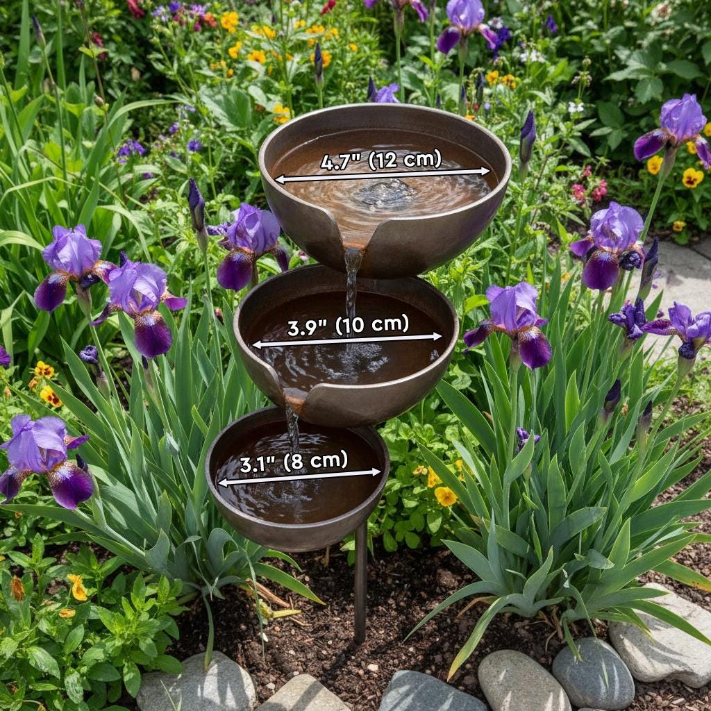 Metal Garden Bird Bath and Rain Catcher, Decorative Outdoor Water Bowl for Birds and Bees, Weather-Resistant Yard Art
