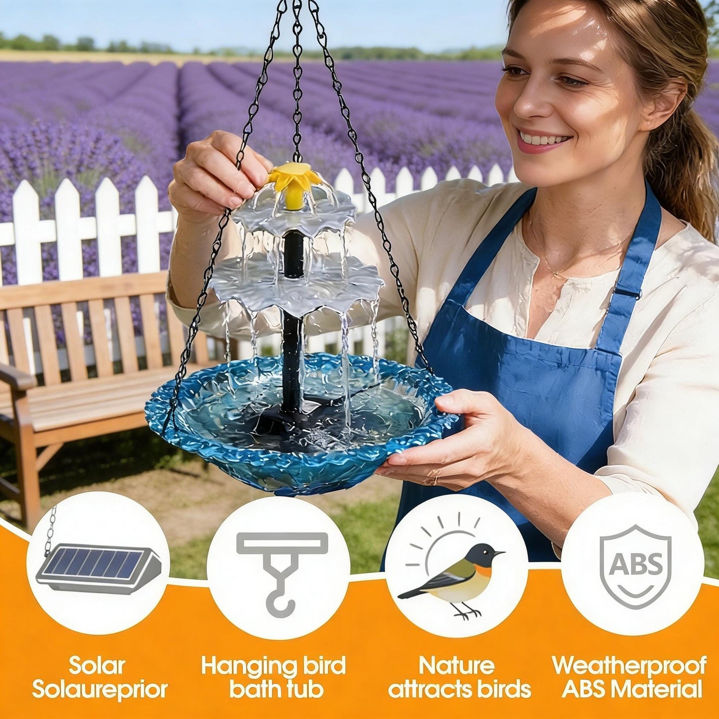 Solar Powered Bird Bath Fountain, Outdoor Hanging Water Fountain for Garden and Patio, Solar Birdbath Pump