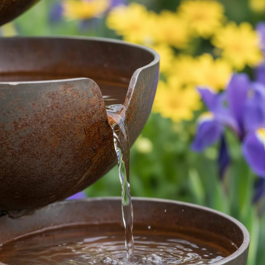 Metal Garden Bird Bath and Rain Catcher, Decorative Outdoor Water Bowl for Birds and Bees, Weather-Resistant Yard Art