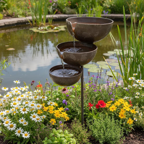 Metal Garden Bird Bath and Rain Catcher, Decorative Outdoor Water Bowl for Birds and Bees, Weather-Resistant Yard Art