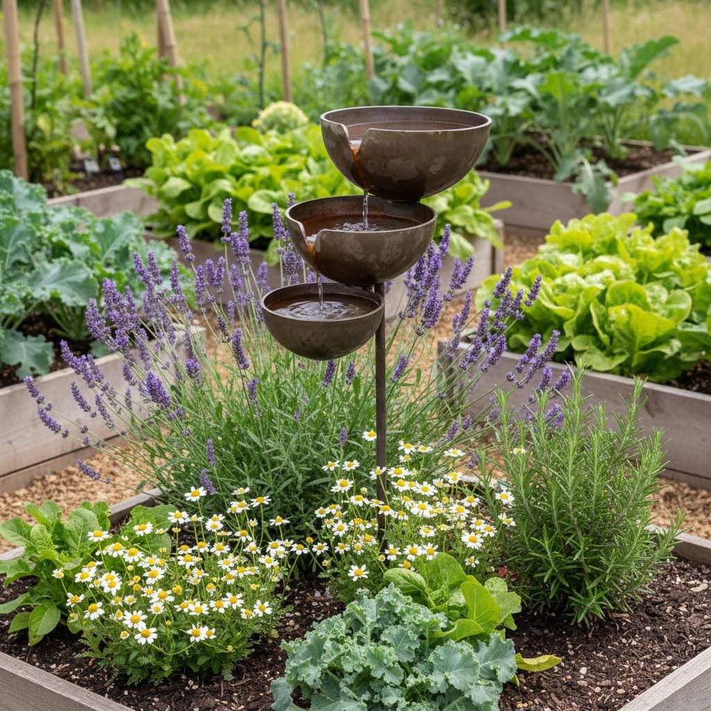 Metal Garden Bird Bath and Rain Catcher, Decorative Outdoor Water Bowl for Birds and Bees, Weather-Resistant Yard Art