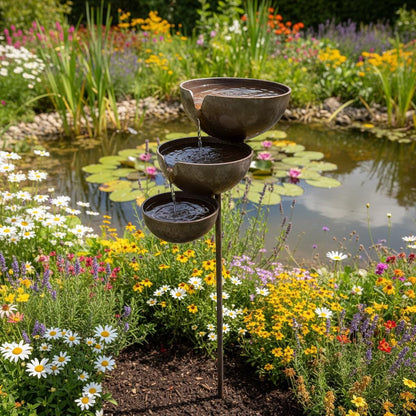 Metal Garden Bird Bath and Rain Catcher, Decorative Outdoor Water Bowl for Birds and Bees, Weather-Resistant Yard Art