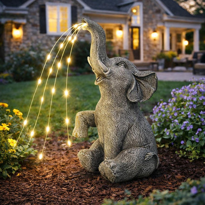 Solar Powered Elephant Garden Statue with LED Lights, Decorative Resin Animal Sculpture for Patio, Yard and Landscape Decor