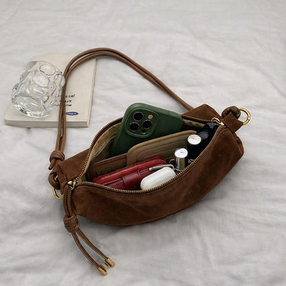 Women's Minimalist Suede Underarm Bag, Convertible Crossbody Shoulder Purse with Adjustable Strap, Soft Matte Hobo Bag