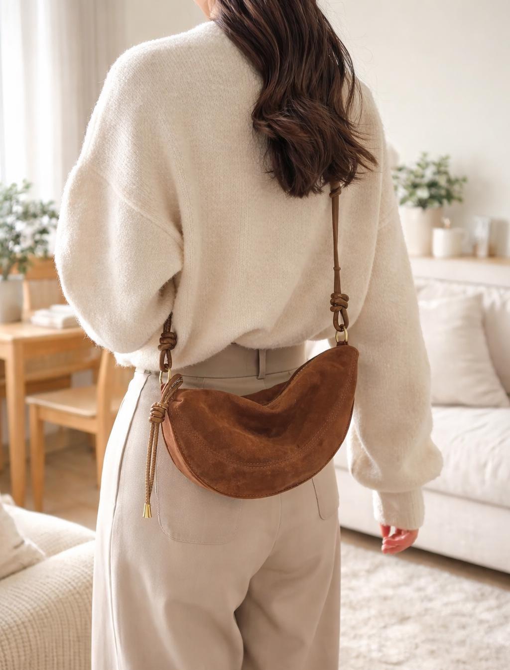 Women's Minimalist Suede Underarm Bag, Convertible Crossbody Shoulder Purse with Adjustable Strap, Soft Matte Hobo Bag