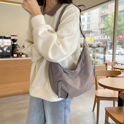 Nylon Hobo Shoulder Bag for Women, Large Crossbody Messenger Purse, Casual Slouchy Everyday Handbag with Zipper Pockets